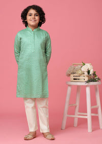 KALKI Sea Green Silk Kurta Set For Boys