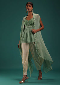 Pista Green Peplum Top And Dhoti Set With Abla Work