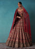 Brick Red Velvet Bridal Lehenga Set With Aari Work