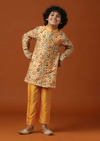 Kalki Beige Orange Printed Kurta Pant Set In Cotton Silk