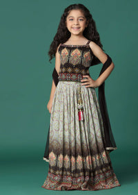 Kalki Black And Cream Embroidered Ombre Lehenga And Blouse Set In Georgette For Girls