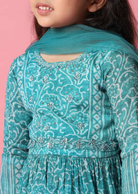 Kalki Sky Blue Palazzo And Kurta Set In Satin Blend For Girls