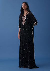 Black Kurti In Georgette With Floral Embroidery