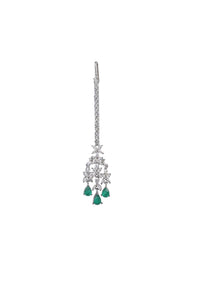 92.5 Sterling Silver Maangtikka With Emerald Green Synthetic Stones