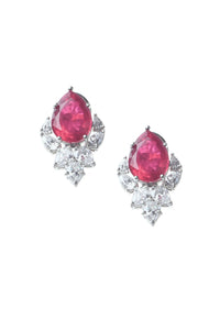 92.5 Sterling Silver Ruby Studs With Faux Diamonds