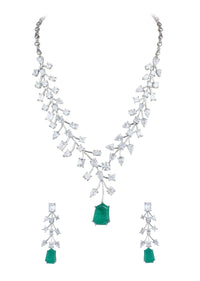 92.5 Sterling Silver Emerald Drop Pendant Necklace Set