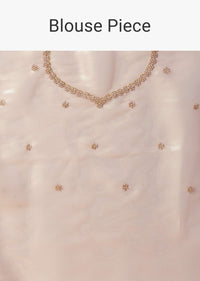 Rose Gold Toned Foil Saree In Tissue With Cut Dana Embroidered Borders