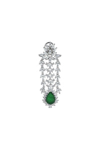 92.5 Sterling Silver Dangler With Emerald Drop And Uncut Faux Diamonds