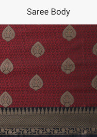 Blood Red Saree In Tanchui Kora Silk With Zari Work