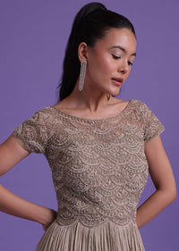 Beige Toned Gown In Chinon Embellished With Cut Dana Work