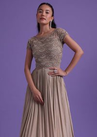 Beige Toned Gown In Chinon Embellished With Cut Dana Work