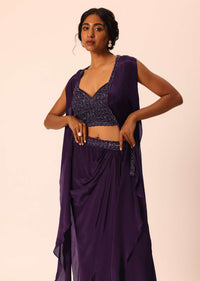 Purple Silk Jacket And Dhoti Set With Sequin Work