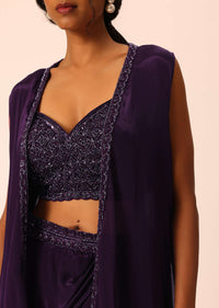 Purple Silk Jacket And Dhoti Set With Sequin Work