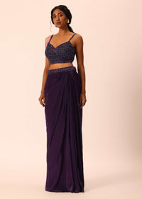 Purple Silk Jacket And Dhoti Set With Sequin Work