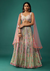 Multicolored Lehenga And Blouse Set In Silk With Patch Work