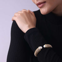 Gold Finish Openable Bangle With Zircon Stones