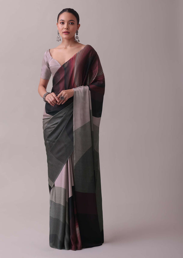 Multicolor Saree In Satin With Abstract Print All Over