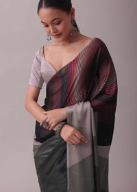 Multicolor Saree In Satin With Abstract Print All Over