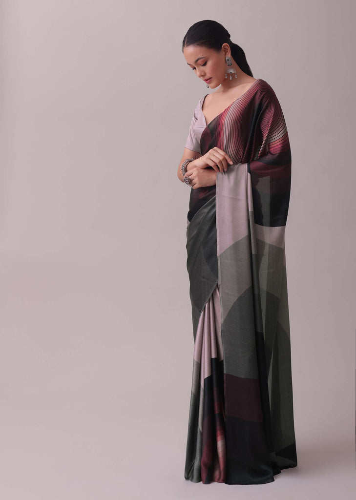 Multicolor Saree In Satin With Abstract Print All Over