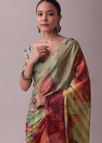 Vibrant Multicolor Saree In Satin With Abstract Print