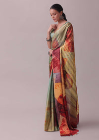 Vibrant Multicolor Saree In Satin With Abstract Print