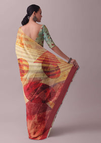 Vibrant Multicolor Saree In Satin With Abstract Print