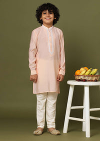 Peach Pink Silk Kurta And Pant Set With Threadwork