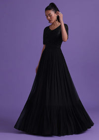 Black Georgette Gown With Cut Dana, Sequins, And Bead Work