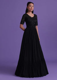 Black Georgette Gown With Cut Dana, Sequins, And Bead Work