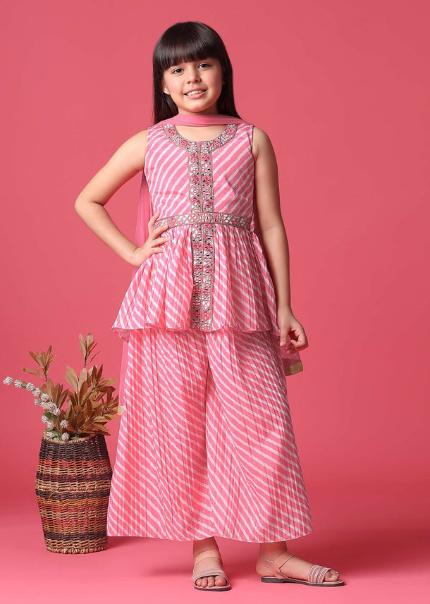 KALKI Hot Pink Kurti Palazzo Set With Thread And Mirror Work For Girls
