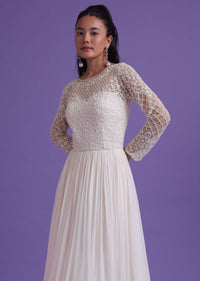 Pearl White Gown In Georgette With Cut Dana Embroidery