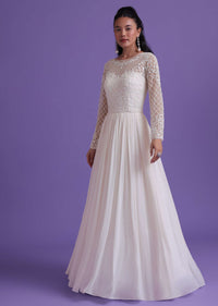 Pearl White Gown In Georgette With Cut Dana Embroidery