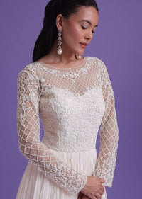 Pearl White Gown In Georgette With Cut Dana Embroidery