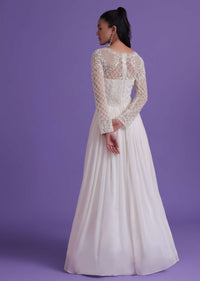 Pearl White Gown In Georgette With Cut Dana Embroidery