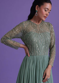 Pastel Green Gown In Georgette With Cut Dana Embroidery