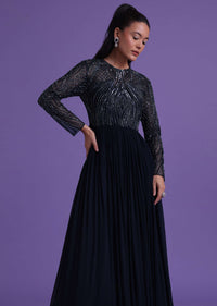 Navy Blue Gown In Georgette With Cut Dana Embroidery