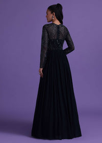 Navy Blue Gown In Georgette With Cut Dana Embroidery