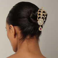 Gold Finish Kundan Hairpin Adorned With Synthetic Stones