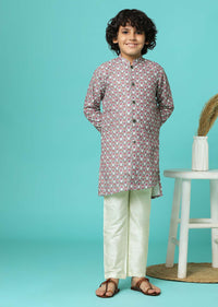 White Silk Kurta And Pant Set With Multicolor Print