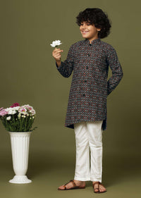 Black Printed Kurta And Pant Set In Silk