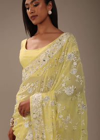 Light Yellow Parsi Gara Saree With Resham Work All Over