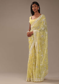 Light Yellow Parsi Gara Saree With Resham Work All Over