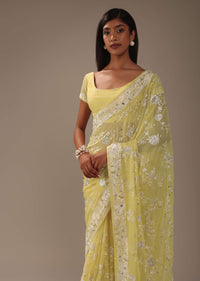 Light Yellow Parsi Gara Saree With Resham Work All Over