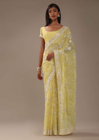 Light Yellow Parsi Gara Saree With Resham Work All Over