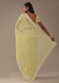 Light Yellow Parsi Gara Saree With Resham Work All Over