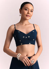 Navy Blue Georgette Saree With Parsi Gara Thread Embroidery