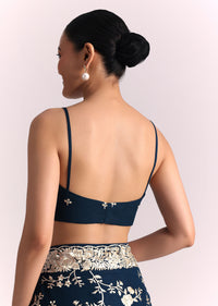 Navy Blue Georgette Saree With Parsi Gara Thread Embroidery