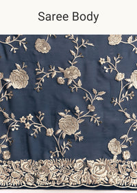 Navy Blue Georgette Saree With Parsi Gara Thread Embroidery