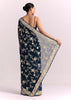 Navy Blue Georgette Saree With Parsi Gara Thread Embroidery