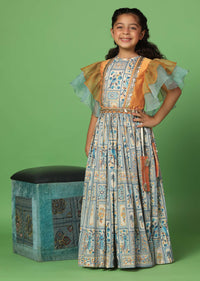 Kalki Multicolor Top And Lehenga Set In Cotton Silk For Girls